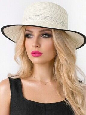 Beloved Millinery Elegant Classic White Black Trimmed Panama Fedora Straw Hat